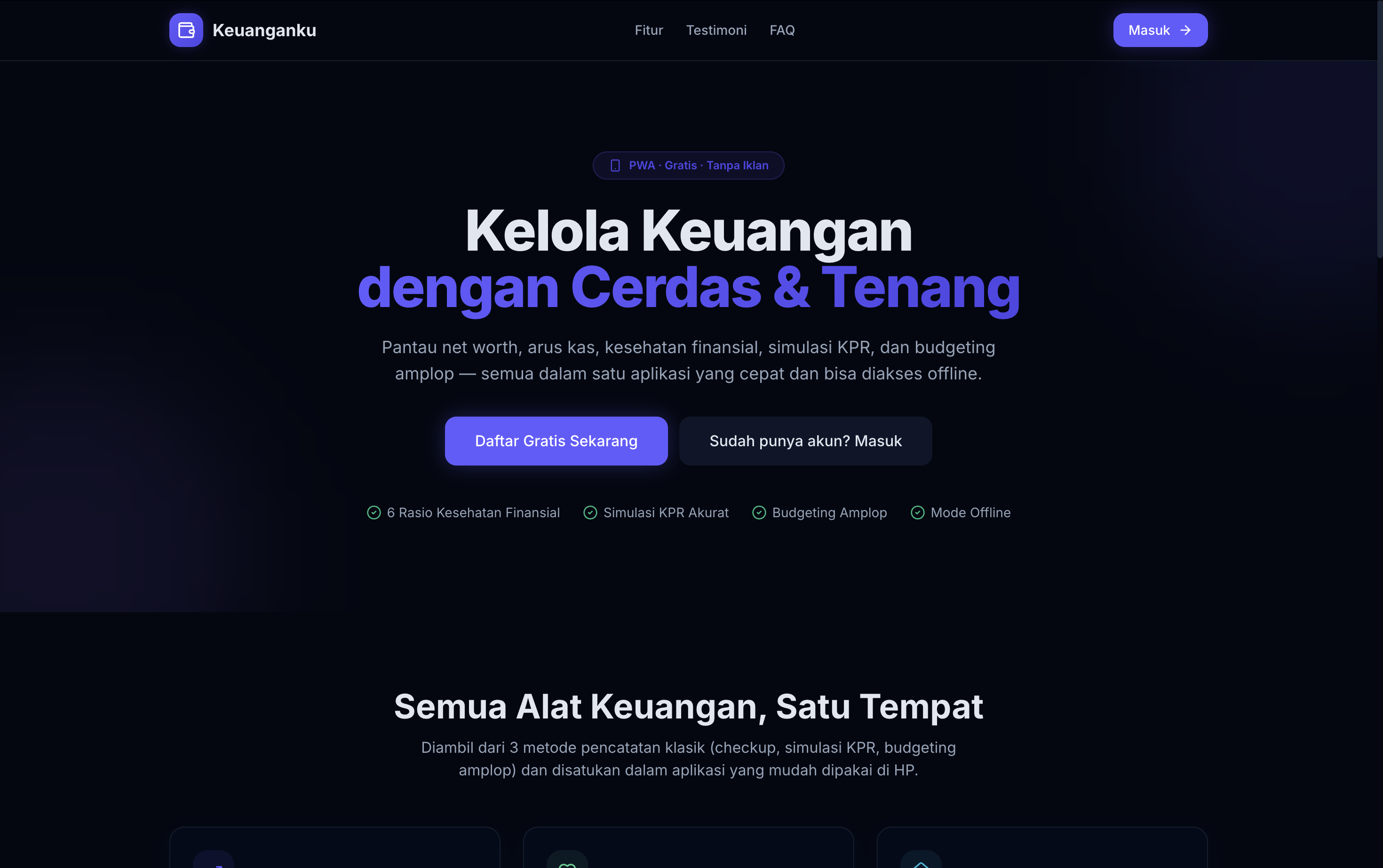 Tampilan aplikasi Keuanganku, manajemen keuangan personal