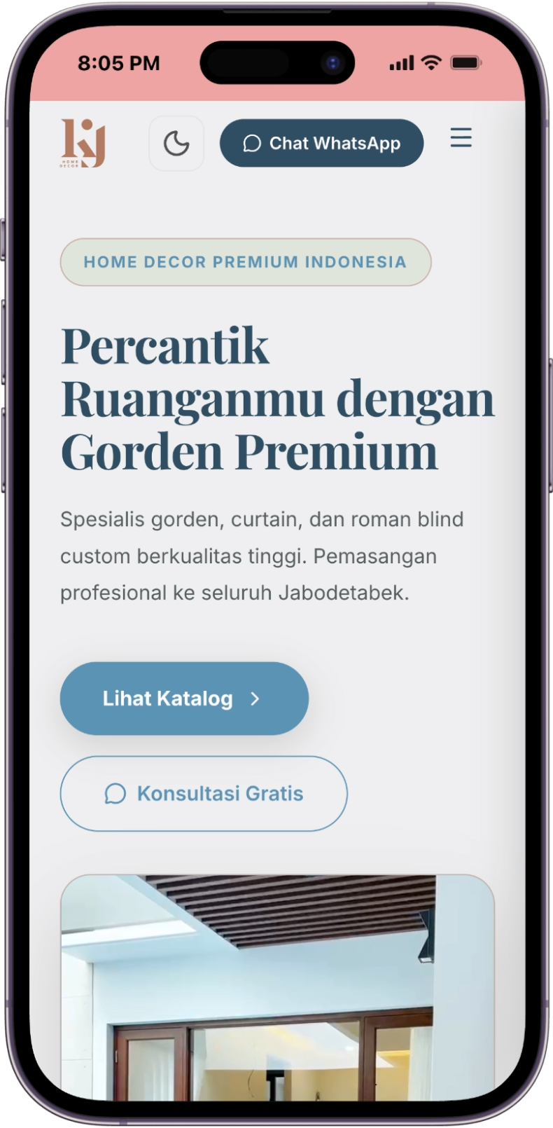Tampilan platform KJ Homedecor, katalog gorden premium