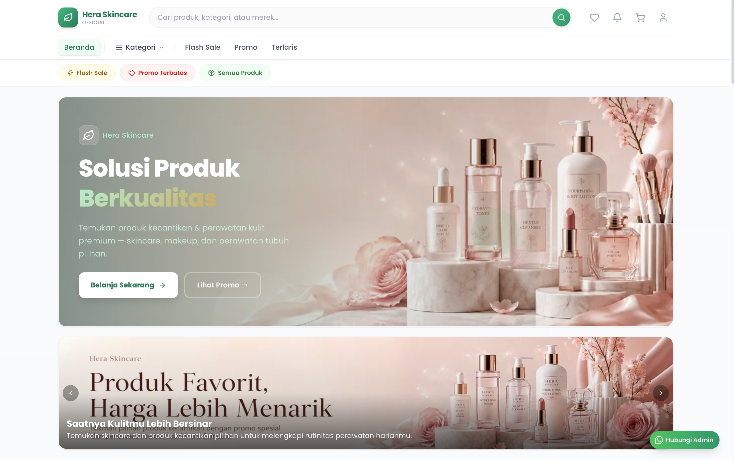 Tampilan Hera Skincare Marketplace, toko kecantikan online